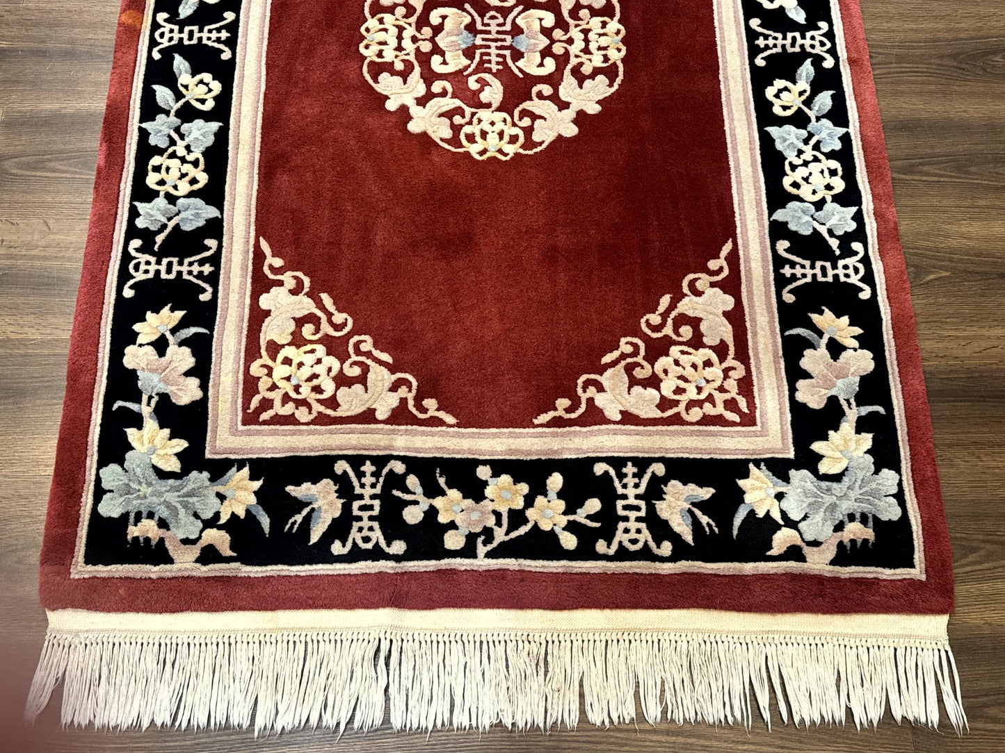 Chinese Wool Rug 4x6, Maroon and Black, Butterflies, Chinese Oriental Carpet, 90 Line Rug - Nuvé