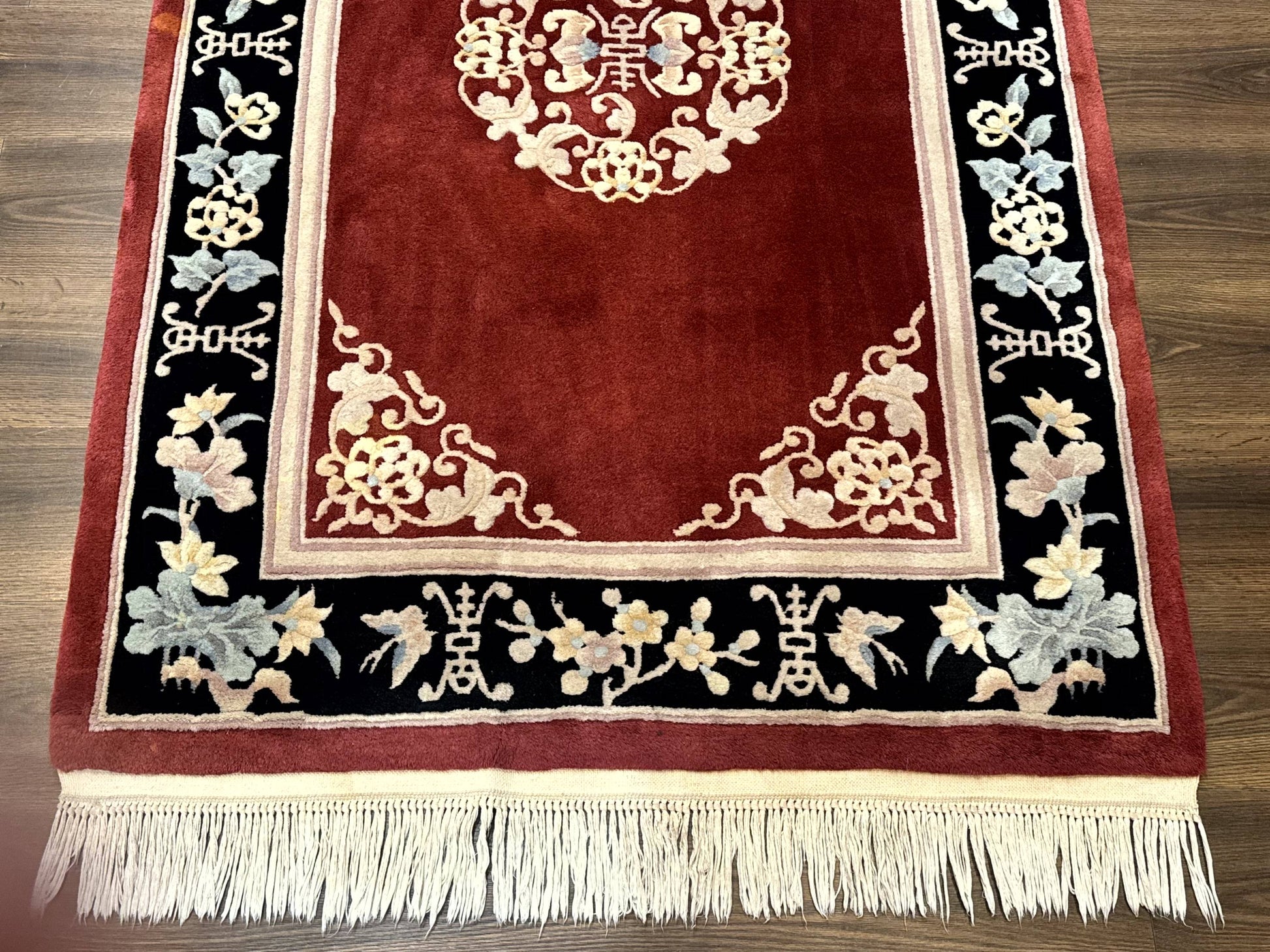 Chinese Wool Rug 4x6, Maroon and Black, Butterflies, Chinese Oriental Carpet, 90 Line Rug - Nuvé