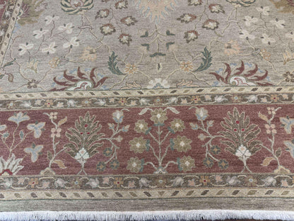 Large Turkish Soumak Rug 10x14, Flatweave Dhurrie, Handmade, Light Green and Salmon - Nuvé