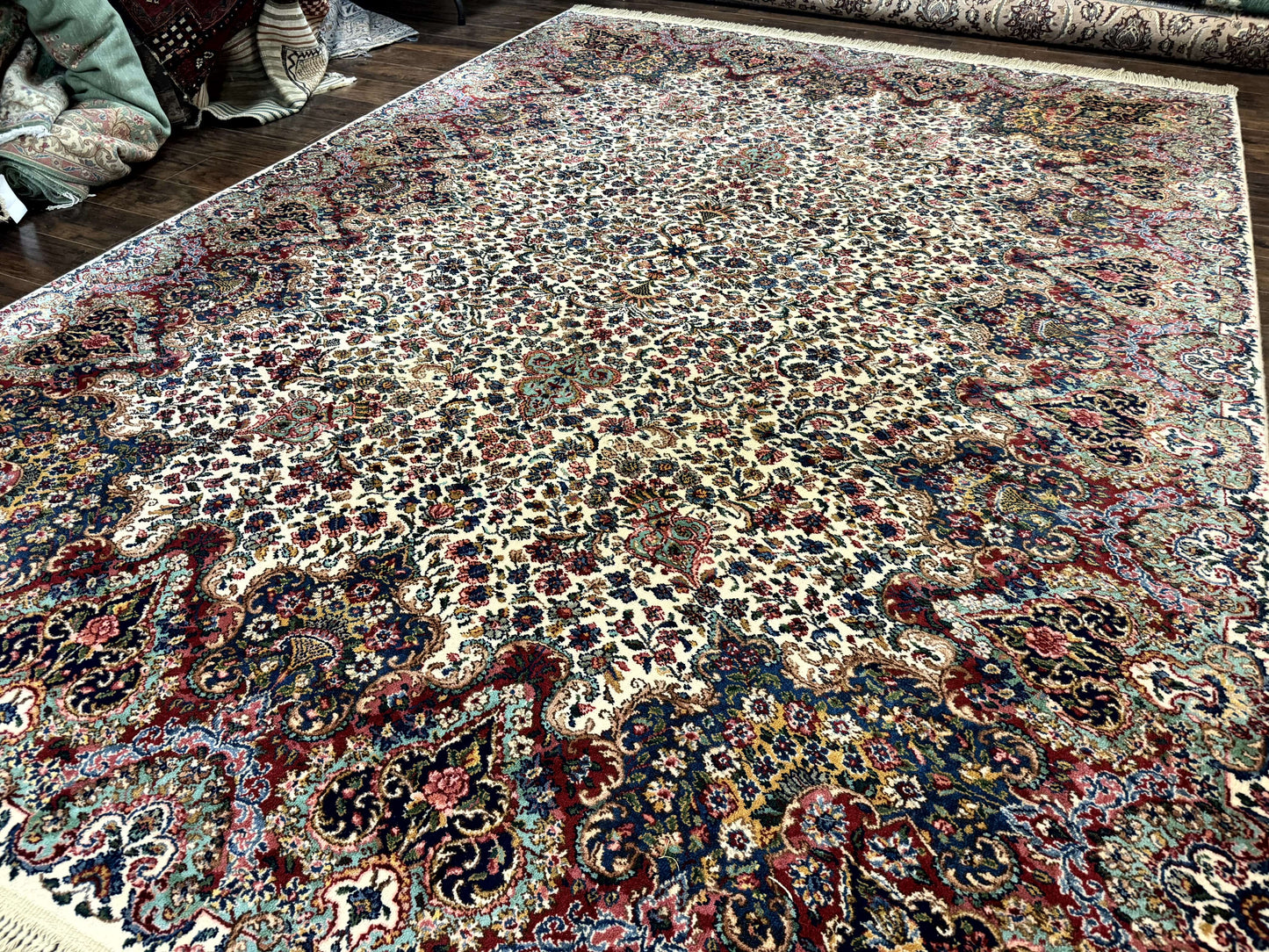 Karastan Rug #742 Floral Kirman 8.8 x 12, Wool Pile, Vintage Original Series, Rare - Nuvé