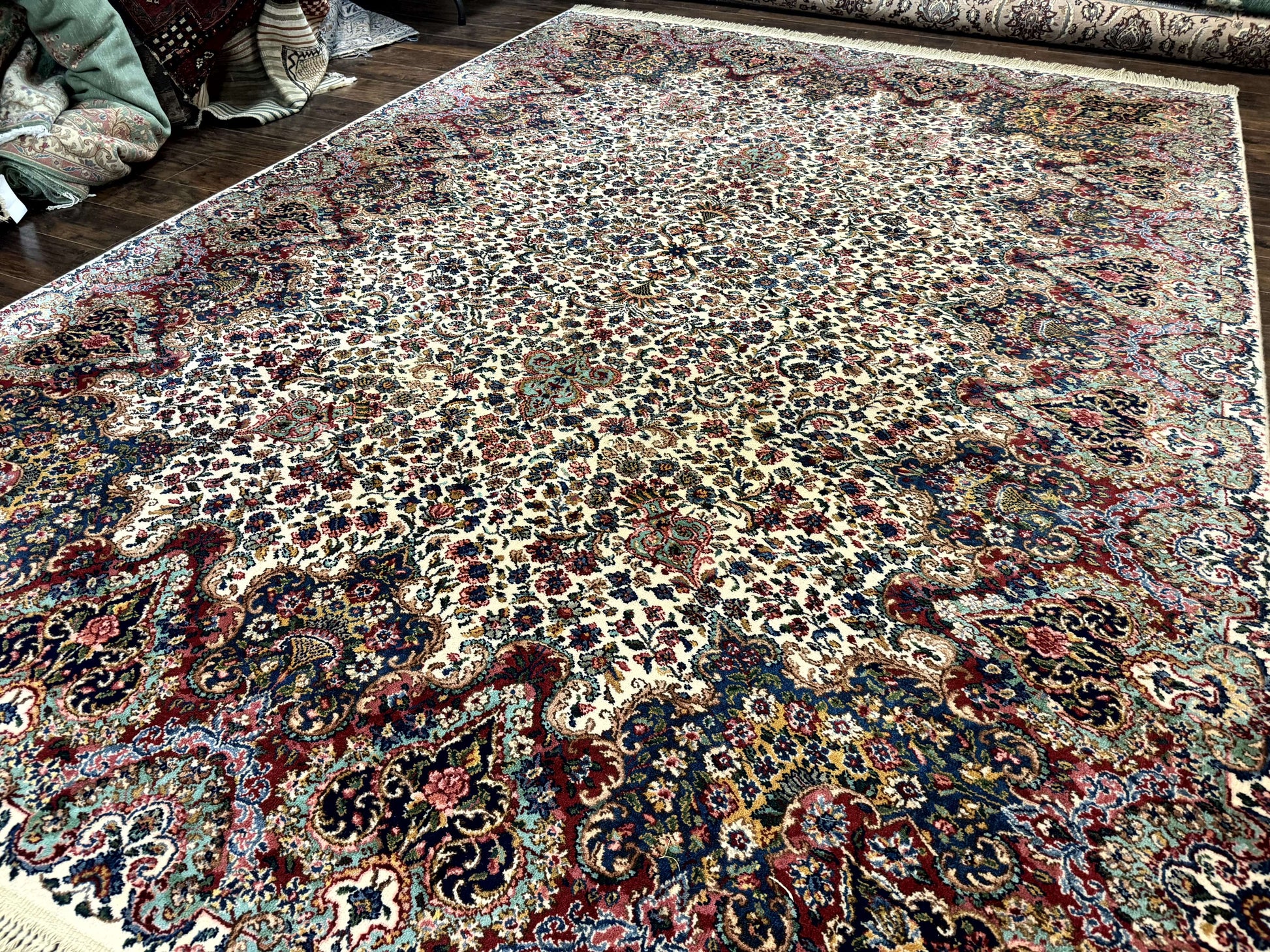 Karastan Rug #742 Floral Kirman 8.8 x 12, Wool Pile, Vintage Original Series, Rare - Nuvé