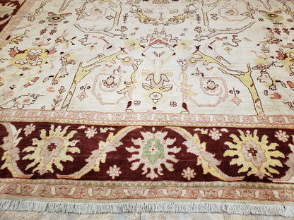 Beige and Maroon Peshawar Rug 10x15, Large Oushak Carpet, Pakistani Rug, Handmade Area Rug, Hand Knotted Rug, Living Room Rug, Nice Wool Rug - Nuvé
