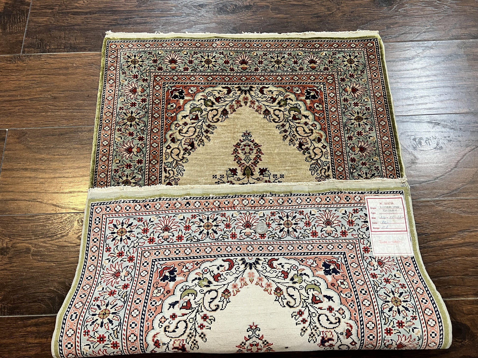 Silk Turkish Kayseri Rug 2x3, Very Finely Hand Knotted, Semi Open Field, Vintage, Silk Pile on Silk Foundation, 300 KPSI - Nuvé