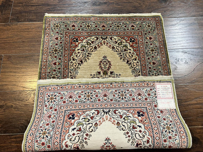 Silk Turkish Kayseri Rug 2x3, Very Finely Hand Knotted, Semi Open Field, Vintage, Silk Pile on Silk Foundation, 300 KPSI - Nuvé