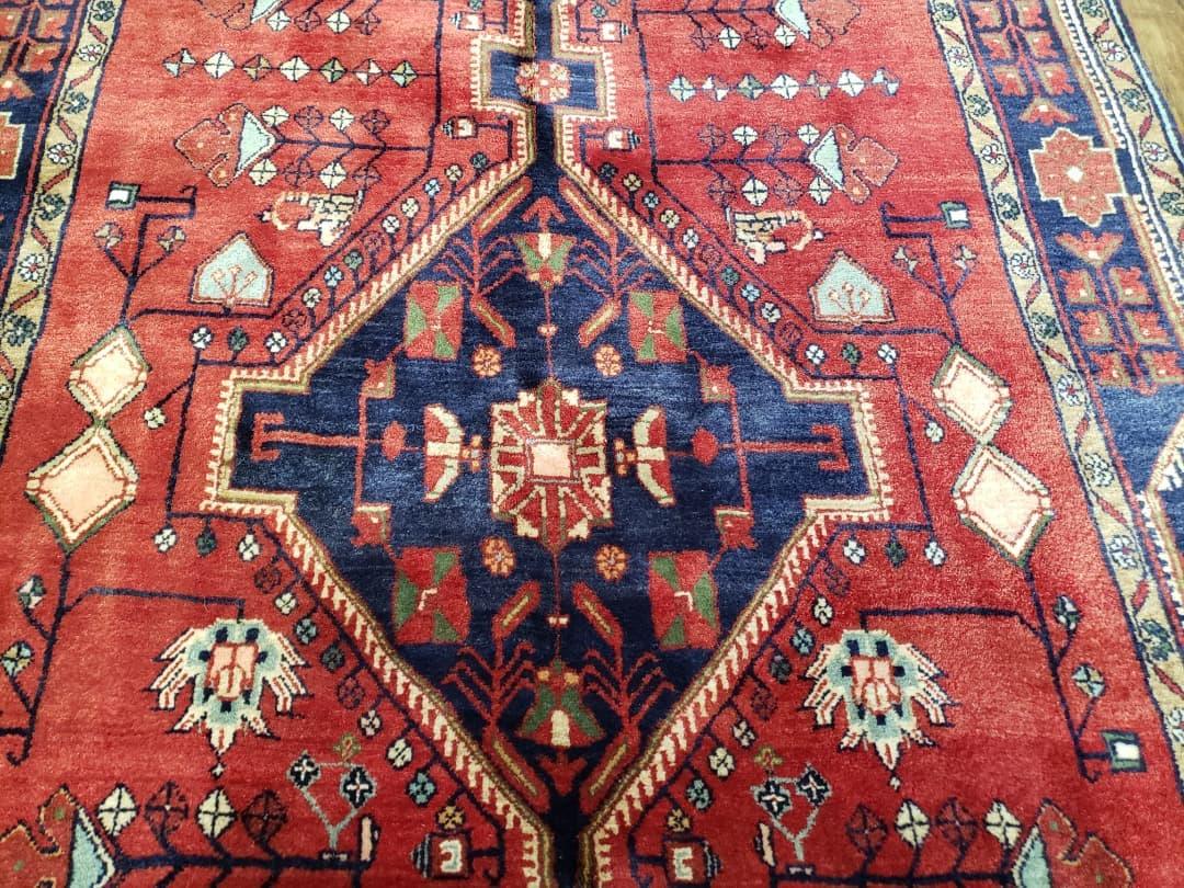 Antique Persian Zanjan Nahavand Heriz Rug, Red & Blue, Hand-Knotted, 5' x 9' 7" - Nuvé