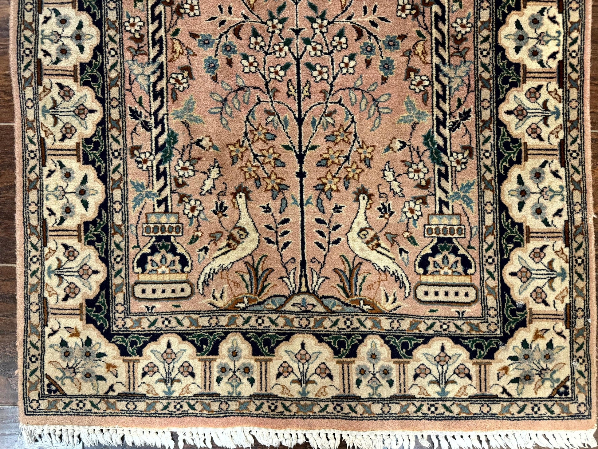 Small Tree of Life Prayer Rug, Pak Persian Rug 2.7 x 4, , Birds, Lantern, Handmade Vintage Fine 260 KPSI - Nuvé