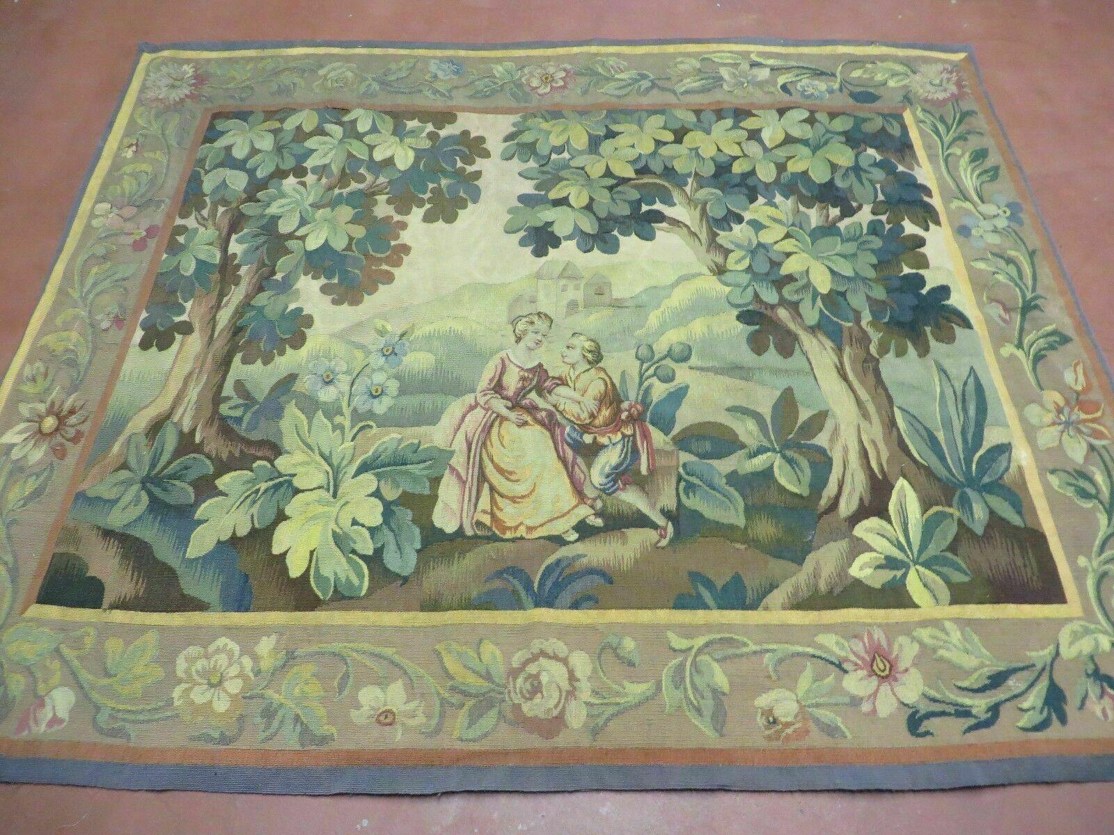 Antique French Tapestry 5x6 French Handmade Aubusson Nature One Of A Kind Rare - Nuvé