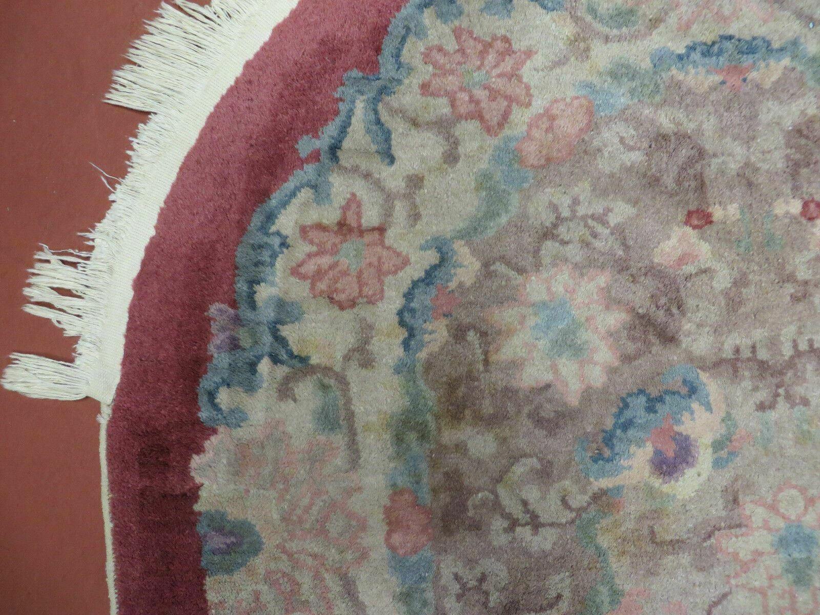 Oval Chinese Art Deco Rug 3x5 Vintage Wool Carpet - Nuvé