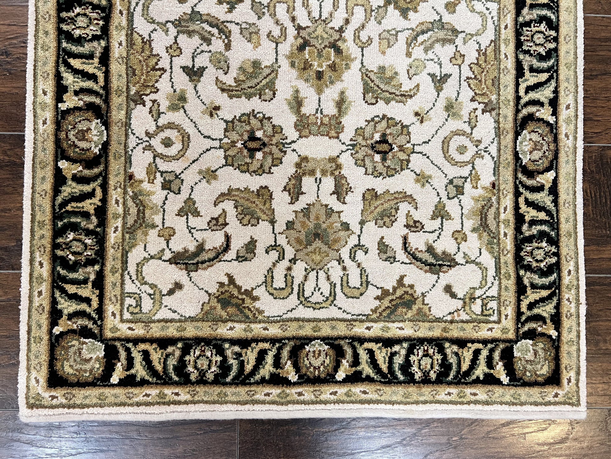 Small Indo Mahal Rug 2.5 x 4, Wool Indian Oriental Carpet, Hand Knotted Handmade Vintage Traditional Rug, Beige Tan Black - Nuvé