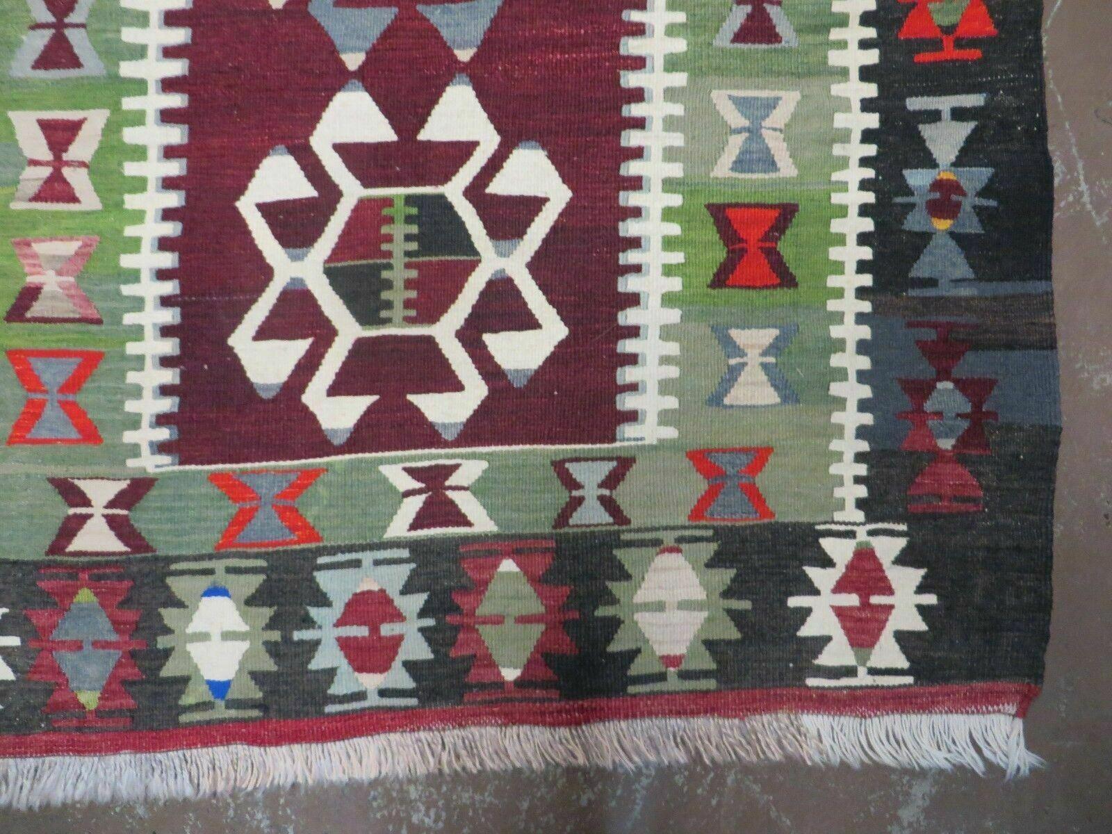 3' 8" X 5' Vintage Turkish Kilim Handmade Flat Weave Wool Rug Veg Dyes - Nuvé