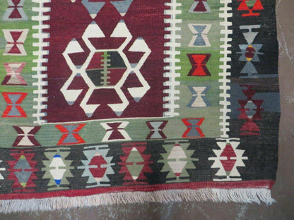 3' 8" X 5' Vintage Turkish Kilim Handmade Flat Weave Wool Rug Veg Dyes - Nuvé