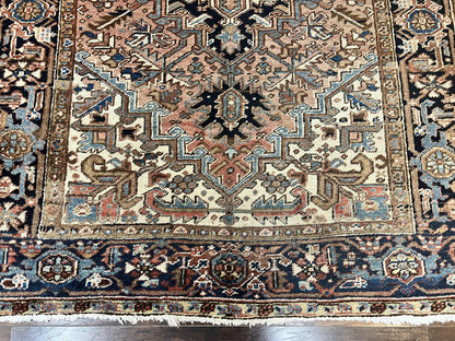 Antique Persian Heriz Rug 6x8, Geometric Medallion, 1920s Oriental Carpet, Handmade Wool Rug - Nuvé