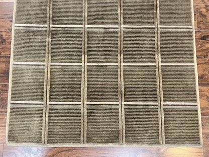Tibetan Rug 4x6, Green Wool Handmade Area Rug 4 x 6, Panel Design, Modern Contemporary - Nuvé