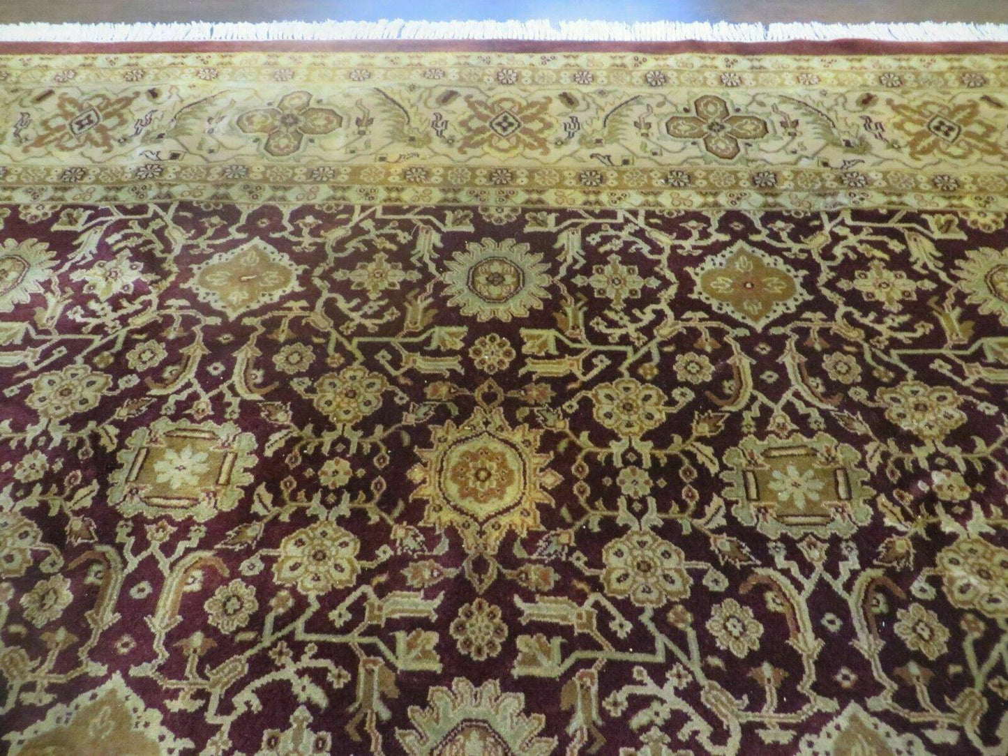 Indian Agra Rug 10x14 Vintage Handmade Larastan Wool Carpet Maroon Floral - Nuvé