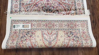 Persian Design Silk Accent Rug, Dome Medallion, Allover Pattern Oriental Carpet, Small Silk Rug, Cream, Ivory, Bamboo Silk, 2' 8" x 4' 1" - Nuvé