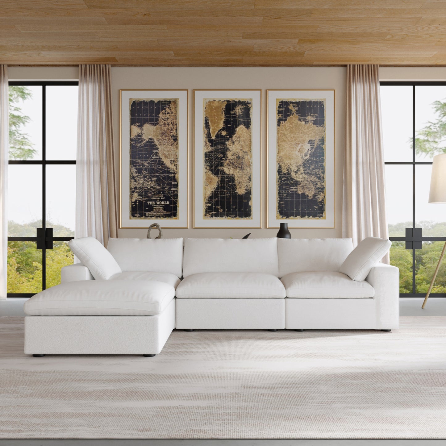 Nuvé® Solace Modular Bouclé Cloud Sofa - Snow White - 3-Seater Sectional Sofa with Ottoman - Nuvé
