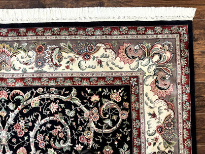 Black Pak Persian Rug 8x11, Floral Pattern, Hand Knotted Vintage Wool Rug with Silk Highlights, Fine 200 KPSI - Nuvé