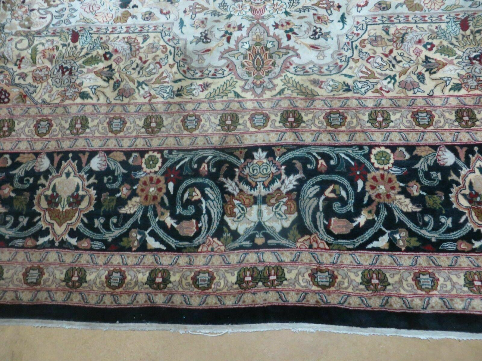 Beautiful Sino Persian Rug 9x12, Elegant High Quality Handmade Wool Oriental Carpet, Medallion with Corner Design, Floral, Black and Ivory - Nuvé