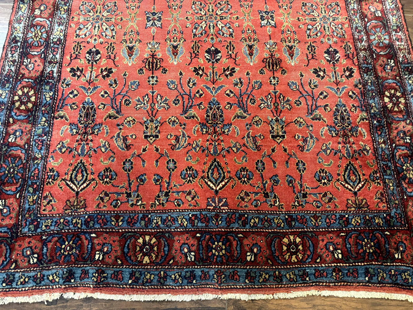 Antique Persian Tribal Rug 5 x 6.6, Tomato Red, Hamadan Angelas Rug - Nuvé