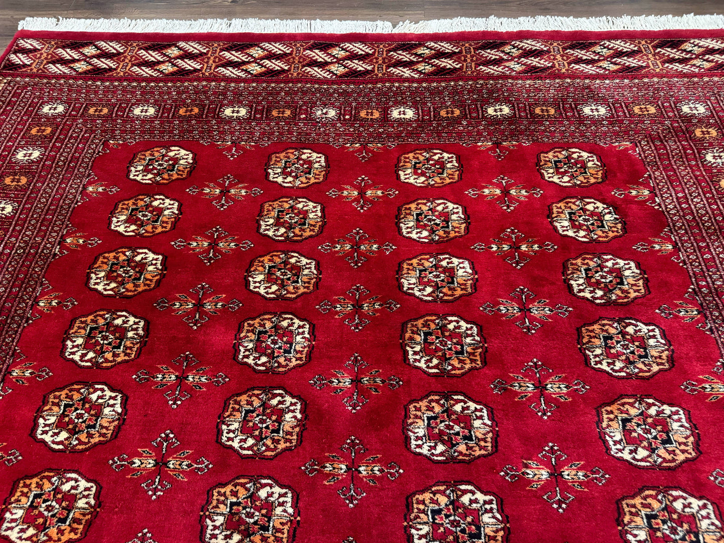 Red Turkoman Bokhara Rug 8x11, Pakistani Turkmen Carpet, Vintage Traditional Area Rug - Nuvé
