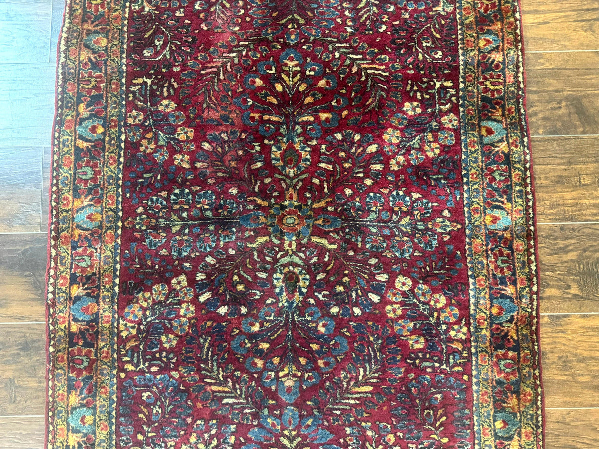 Antique Persian Sarouk Rug 3.6 x 5, Red, 1920s Persian Carpet