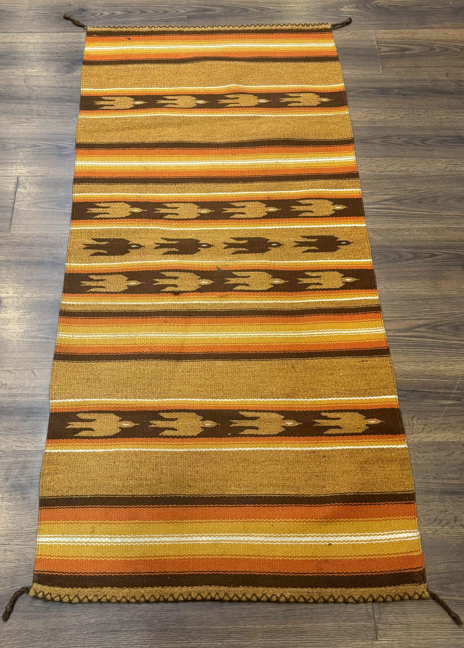 South American Rug Blanket 2.7 x 5.6, Wool, Handmade, Navajo Design, Orange Brown - Nuvé