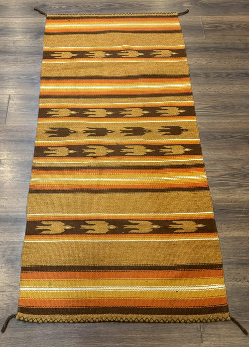 South American Rug Blanket 2.7 x 5.6, Wool, Handmade, Navajo Design, Orange Brown - Nuvé