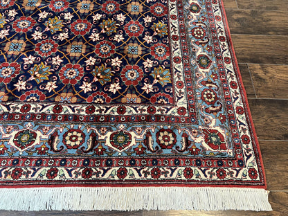 Persian Veramin Rug 7x11, Repeated Allover Pattern, Handmade Vintage Carpet, Navy Blue - Nuvé