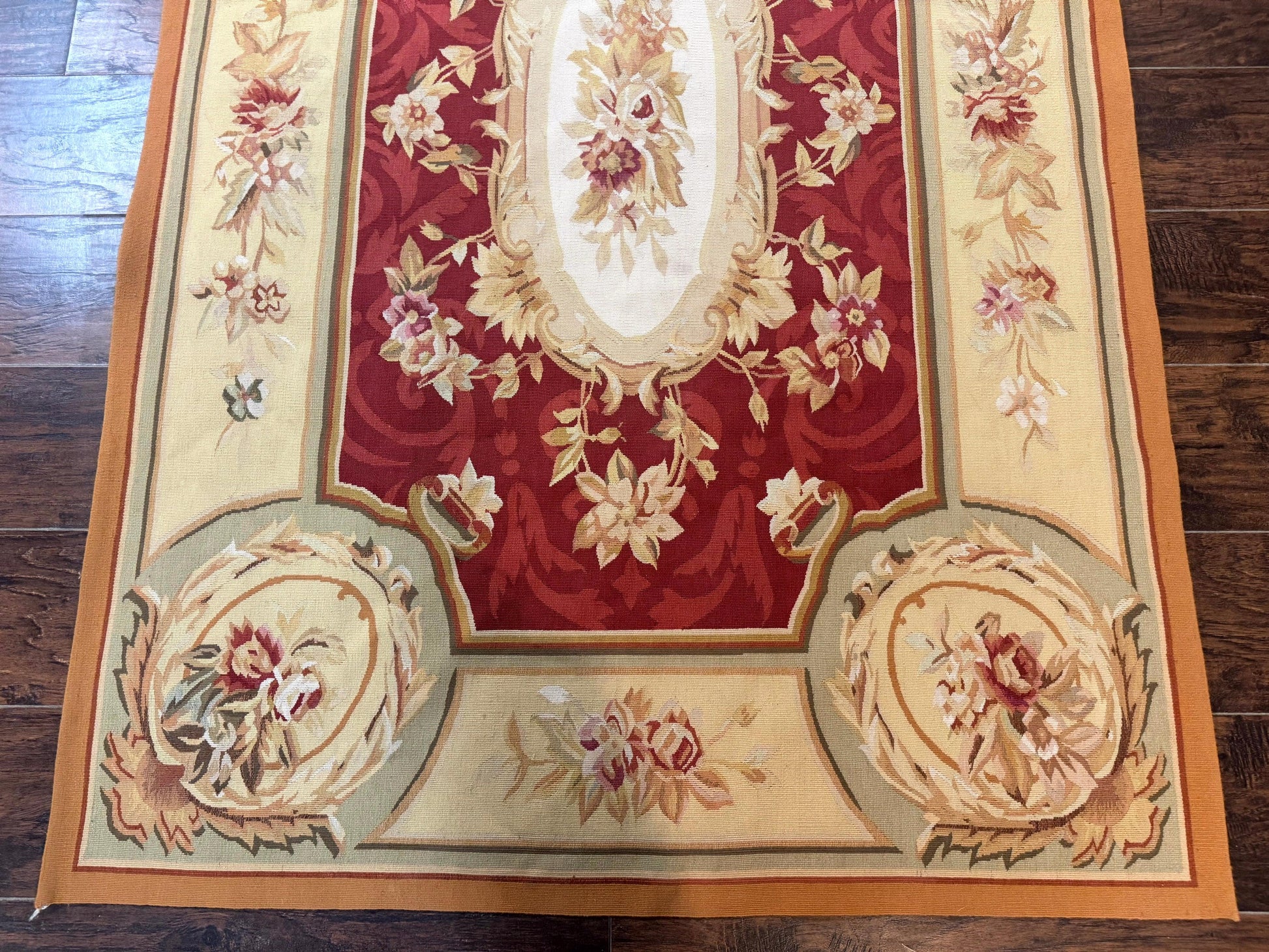 Aubusson Rug 4x6, Red, Floral, European Design, Vintage, Wool - Nuvé