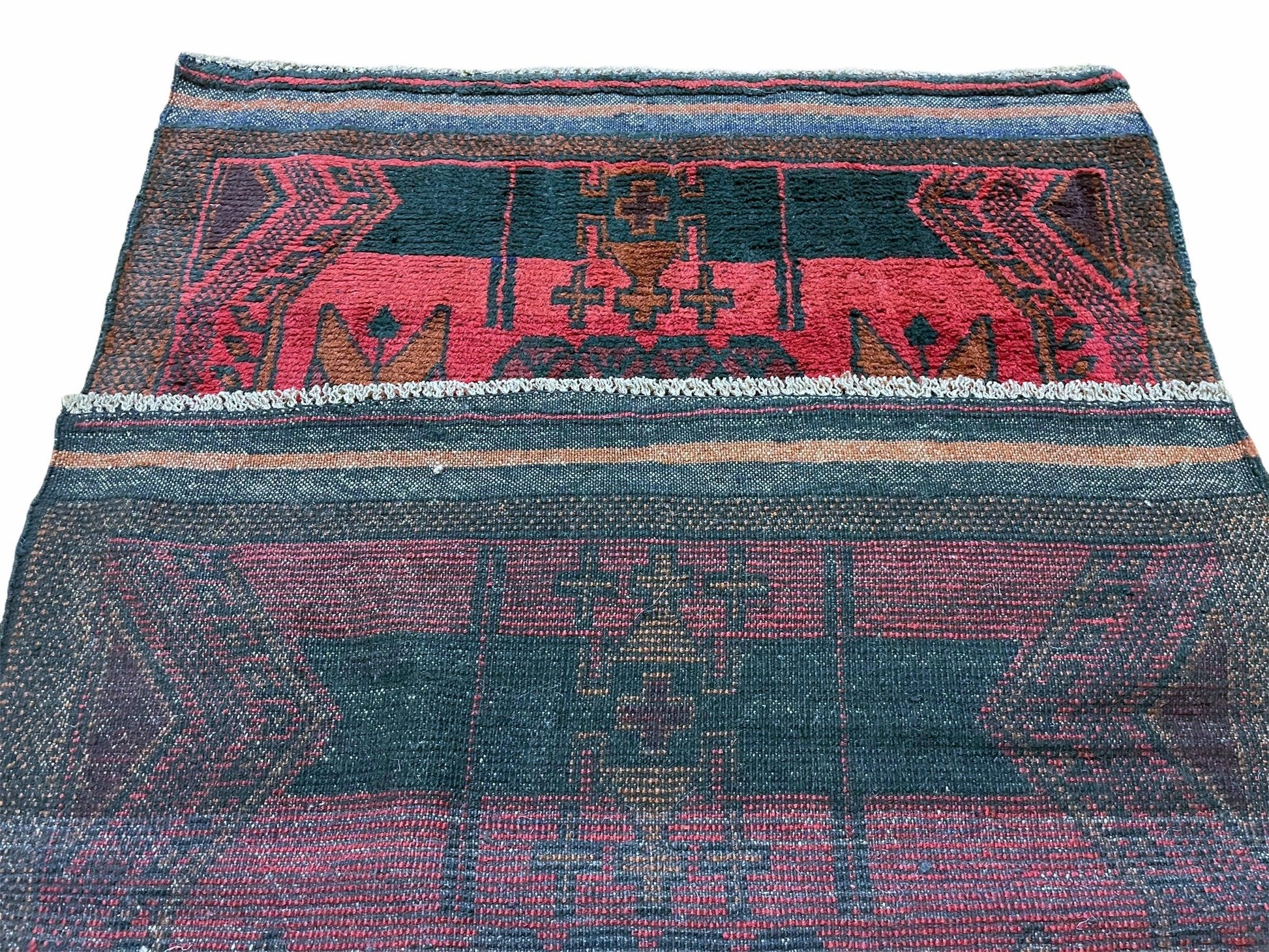 2' 10" X 4'6" Vintage Handmade Tribal Wool Rug Balouchi Rug Afghan Rug Red Black - Nuvé