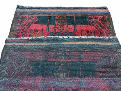 2' 10" X 4'6" Vintage Handmade Tribal Wool Rug Balouchi Rug Afghan Rug Red Black - Nuvé