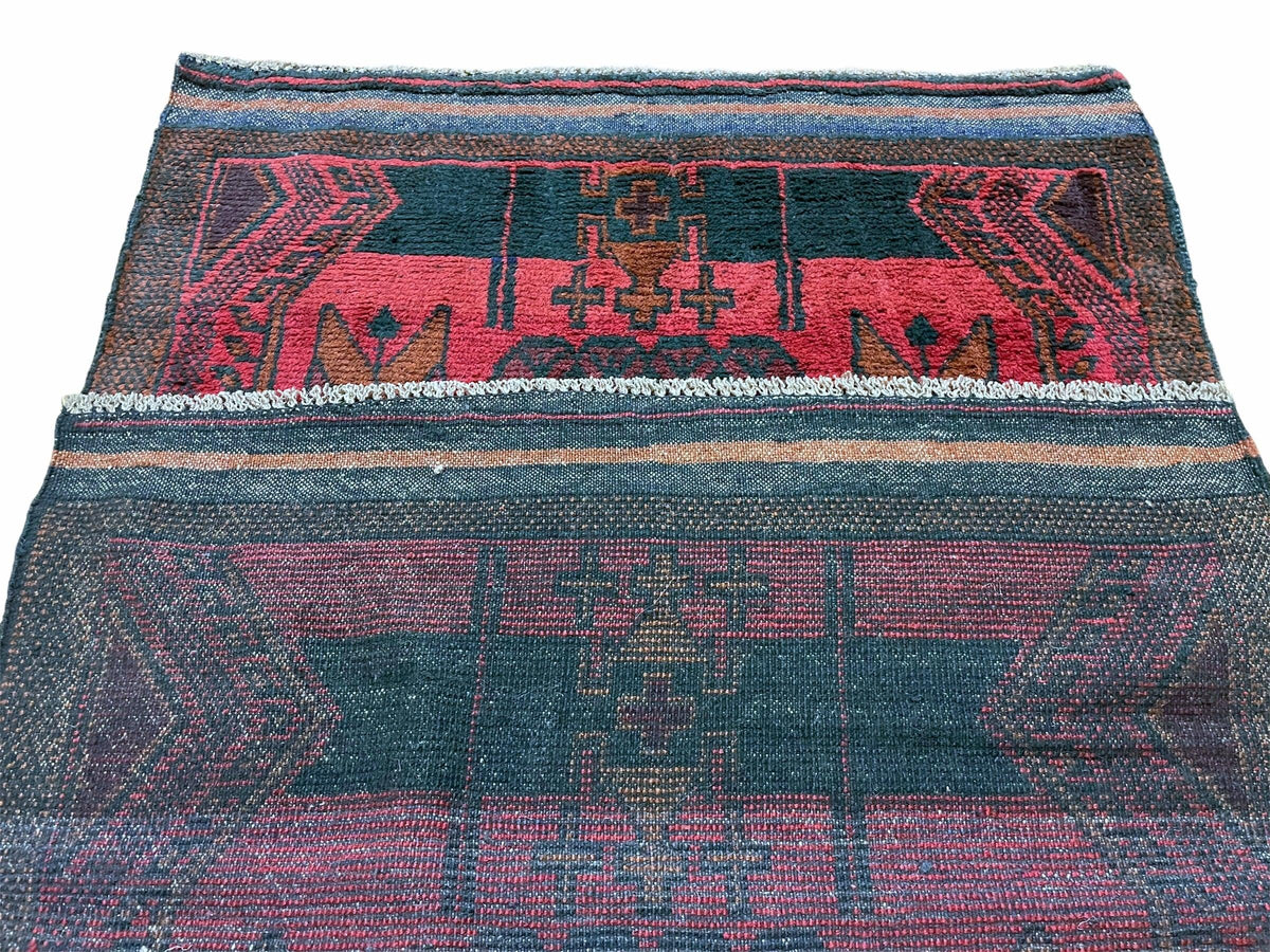 2' 10" X 4'6" Vintage Handmade Tribal Wool Rug Balouchi Rug Afghan Rug Red Black
