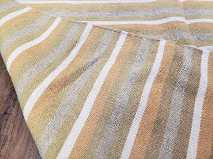 New Indian Kilim Area Rug, 6x8 - 7x8 South American Style Blanket, Striped Indian Wool Hand-Woven Flat Weave 6x9 Bedroom Rug, Ivory Ochre - Nuvé
