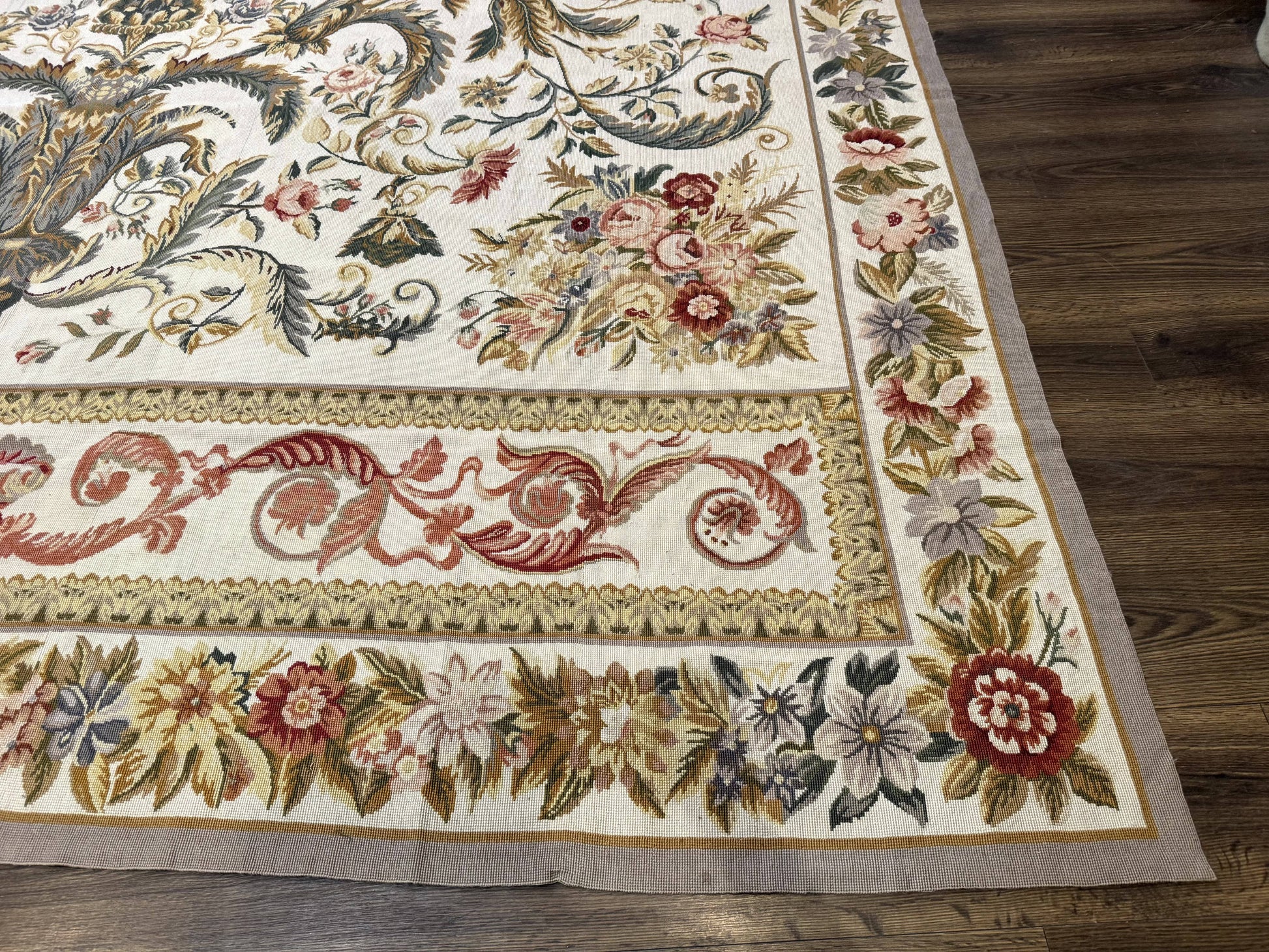 Aubusson Needlepoint Rug 10x14, Elegant European French Carpet, Vintage Carpet - Nuvé