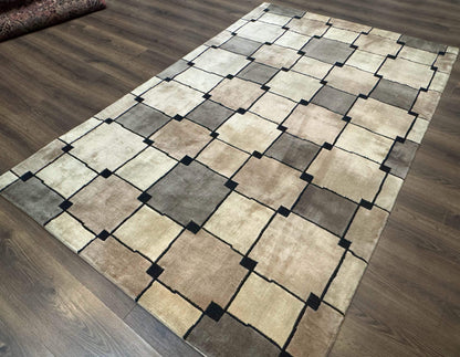 Tibetan Wool Rug 5x8, Contemporary Modern Carpet, Abstract Design, Soft Thick Pile, Pair B - Nuvé