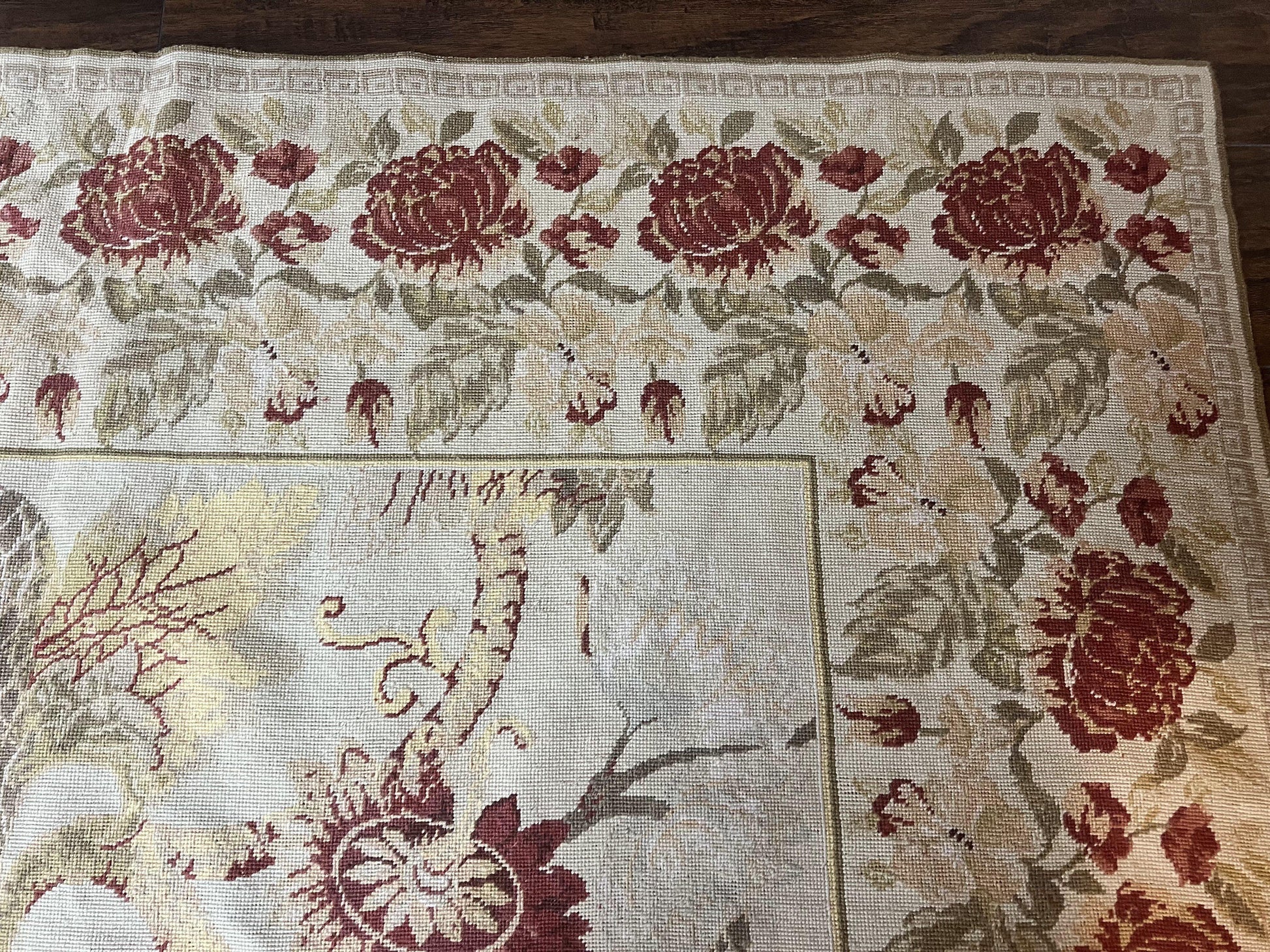 Extra Large Needlepoint Rug 14 x 20, Vintage Handwoven Handmade Wool Flatweave Carpet, Allover Floral Pattern, Elegant European Deisgn Rug - Nuvé