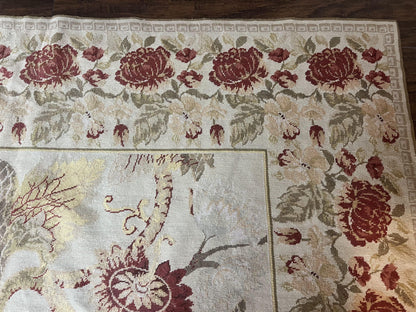 Extra Large Needlepoint Rug 14 x 20, Vintage Handwoven Handmade Wool Flatweave Carpet, Allover Floral Pattern, Elegant European Deisgn Rug - Nuvé