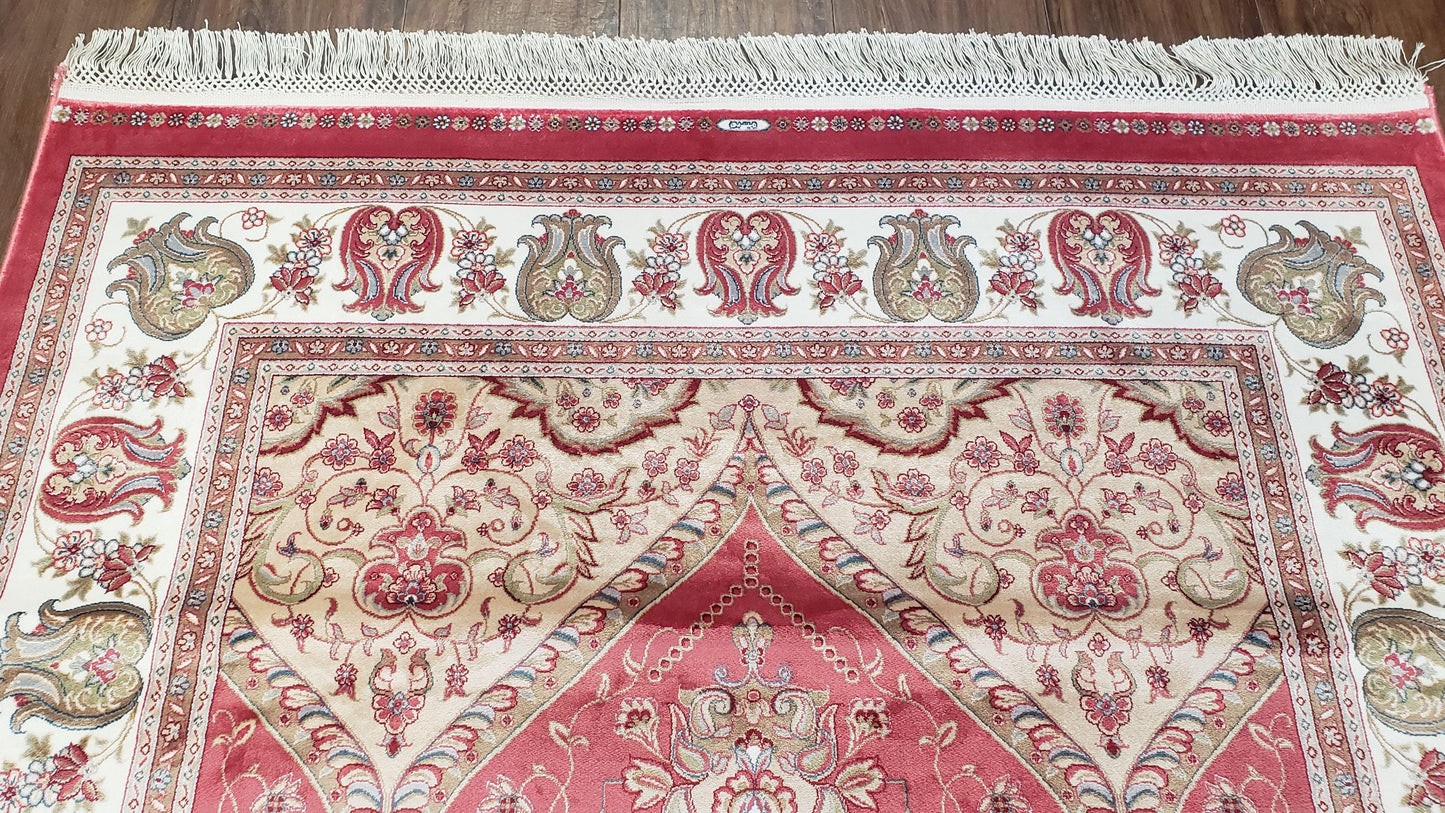 4 x 6 Silk Carpet Red, Traditional Oriental Rug 4x6, Flower Vase Columns, Turkish Rug New, High Quality, Bamboo Silk, Area Rug - Nuvé
