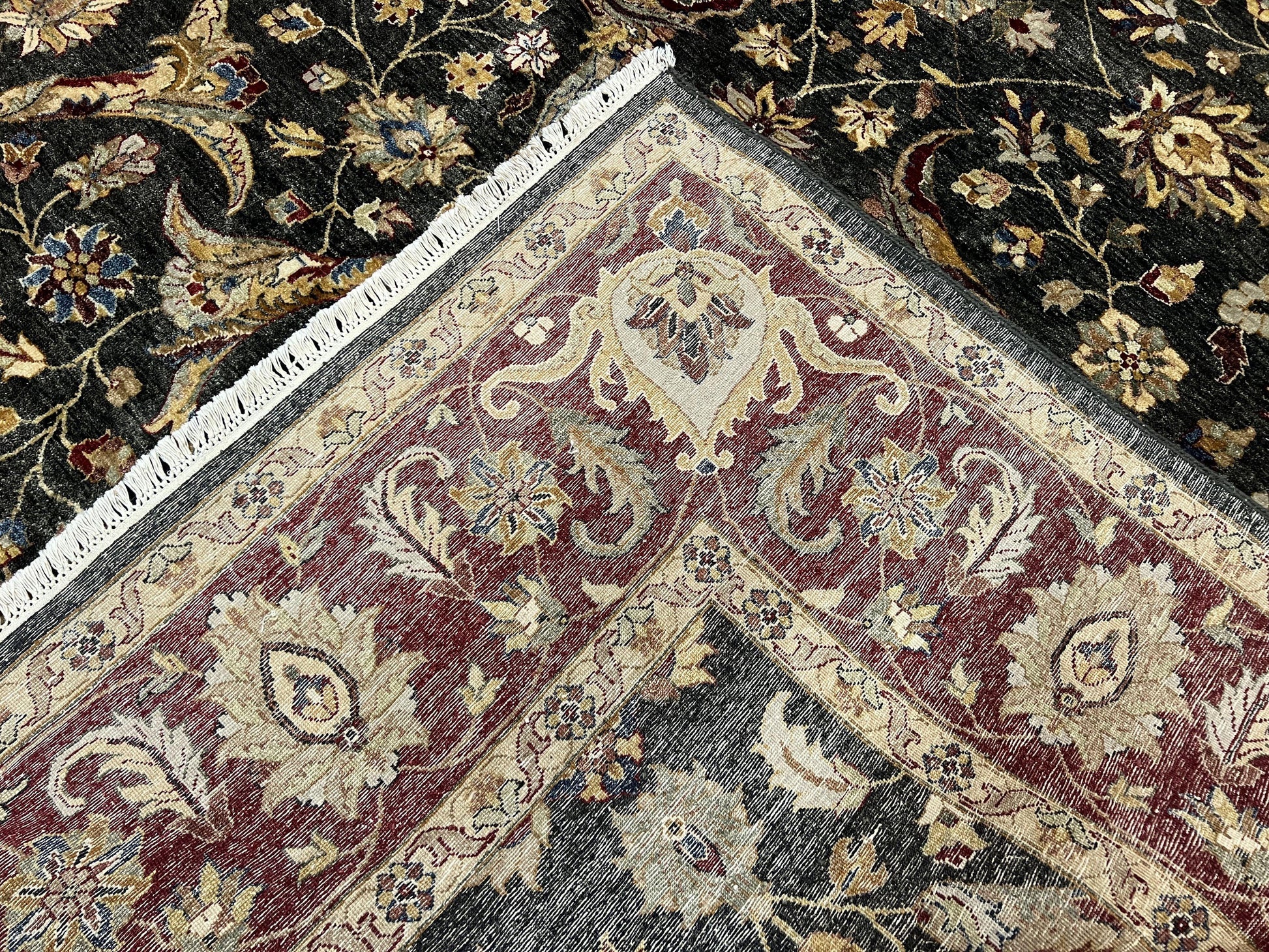 Pak Persian Mahal Rug 9x12, Allover Floral Pakistani Oriental Carpet 9 x 12, Wool Hand Knotted Area Rug, Dark Slate Gray-Black and Maroon - Nuvé