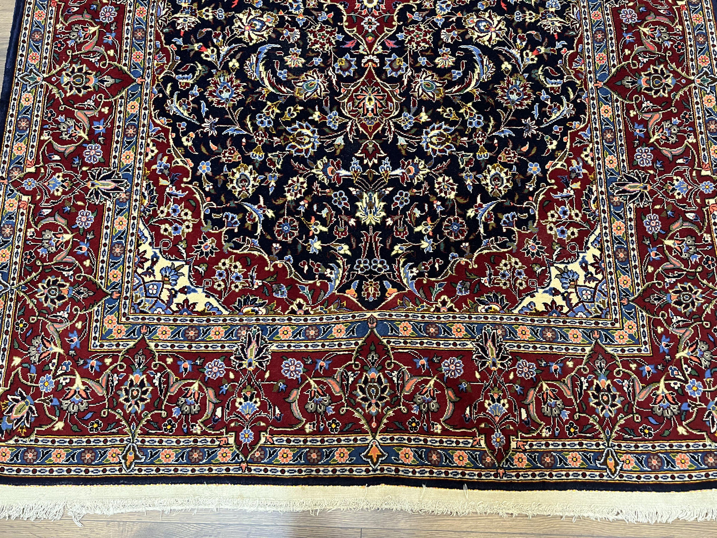 Dark Blue Persian Rug 5x8, Kork Wool Semi Antique Kashan Carpet, Very Fine Lachak Toranj Rug, Hand Knotted Floral Medallion Rug, 5 x 8 Oriental Rug - Nuvé