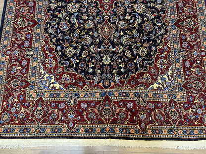 Dark Blue Persian Rug 5x8, Kork Wool Semi Antique Kashan Carpet, Very Fine Lachak Toranj Rug, Hand Knotted Floral Medallion Rug, 5 x 8 Oriental Rug - Nuvé