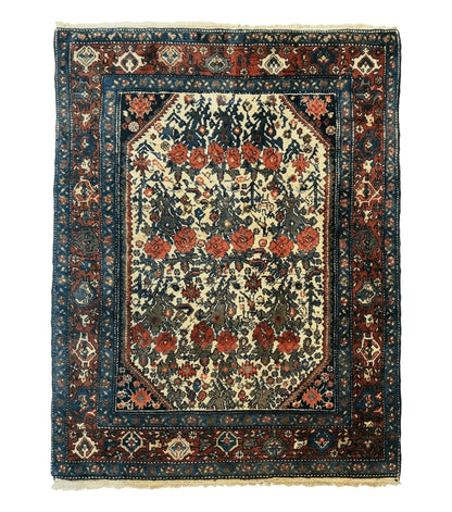 Persian Tribal Rug 3x5, Antique Persian Carpet, Floral Roses, Handmade, Persian Zanjan Rug