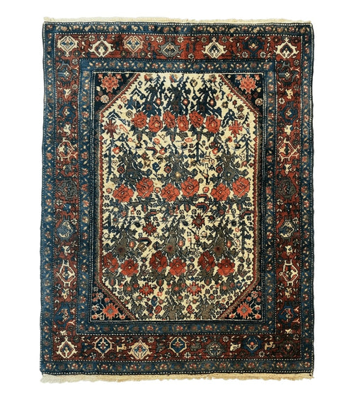 Persian Tribal Rug 3x5, Antique Persian Carpet, Floral Roses, Handmade, Persian Zanjan Rug