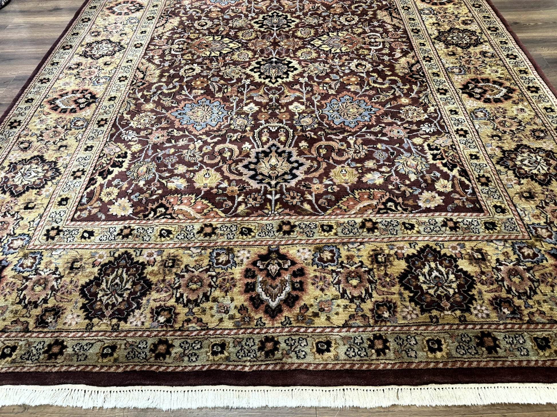 Indo Persian Rug 8x11, Eggplant & Tan, Allover Pattern, Wool Couristan Handmade Rug - Nuvé