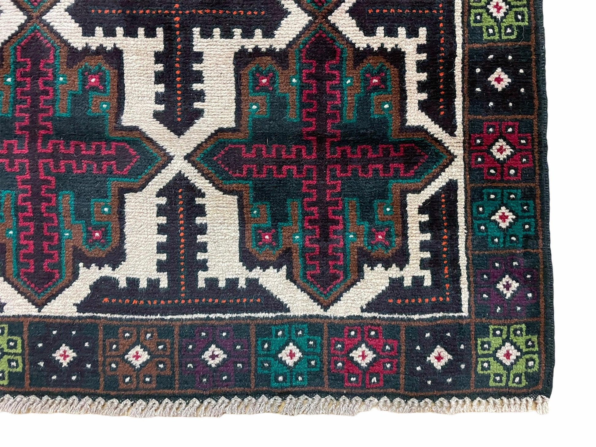 3 X 4.4 Vintage Handmade Tribal Wool Rug Balouchi Rug Afghan Rug Red Beige Green - Nuvé