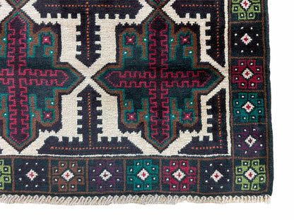 3 X 4.4 Vintage Handmade Tribal Wool Rug Balouchi Rug Afghan Rug Red Beige Green - Nuvé