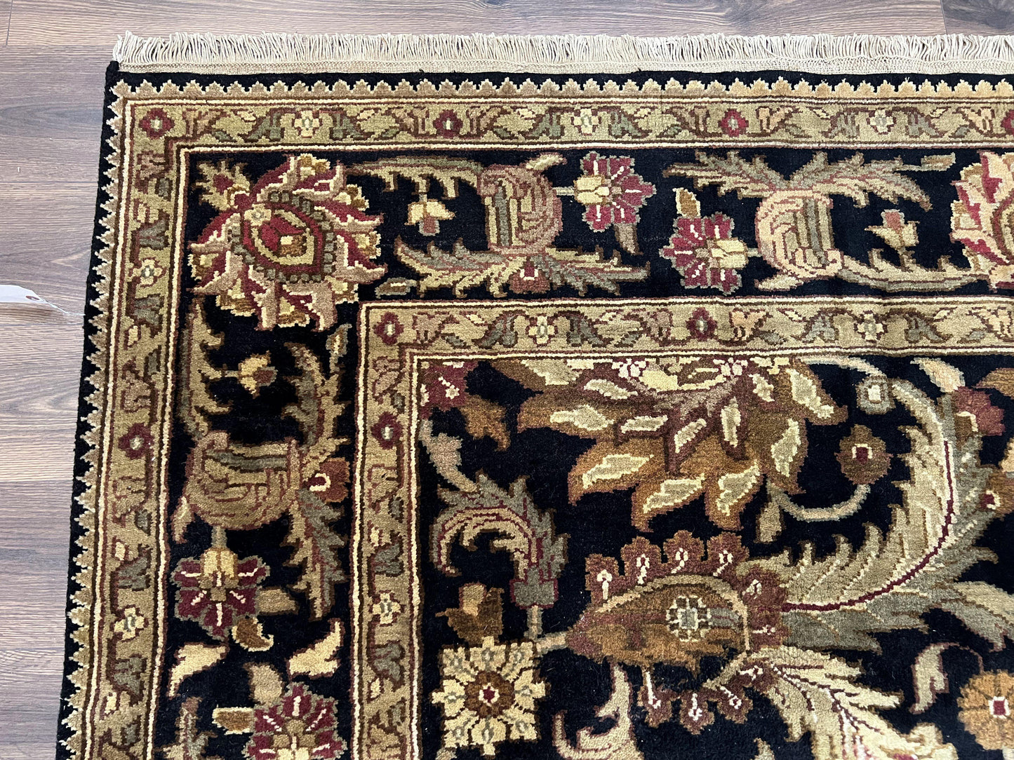 Indo Mahal Sultanabad Rug 8x11, Vintage Indian Oriental Carpet, Wool Handmade Floral Rug 8 x 11 ft, Black Beige Tan, Large Flowers Allover - Nuvé