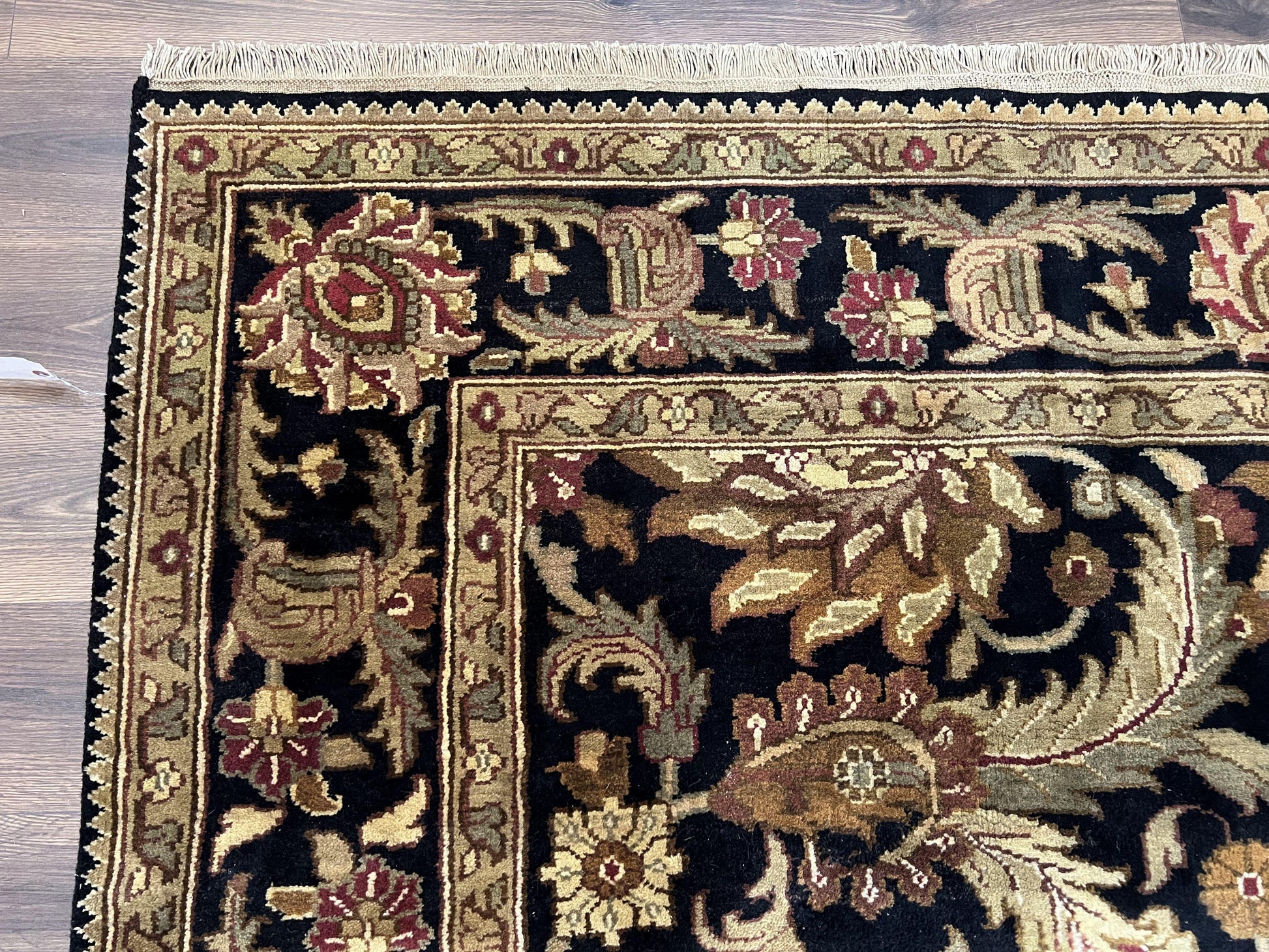 Indo Mahal Sultanabad Rug 8x11, Vintage Indian Oriental Carpet, Wool Handmade Floral Rug 8 x 11 ft, Black Beige Tan, Large Flowers Allover - Nuvé