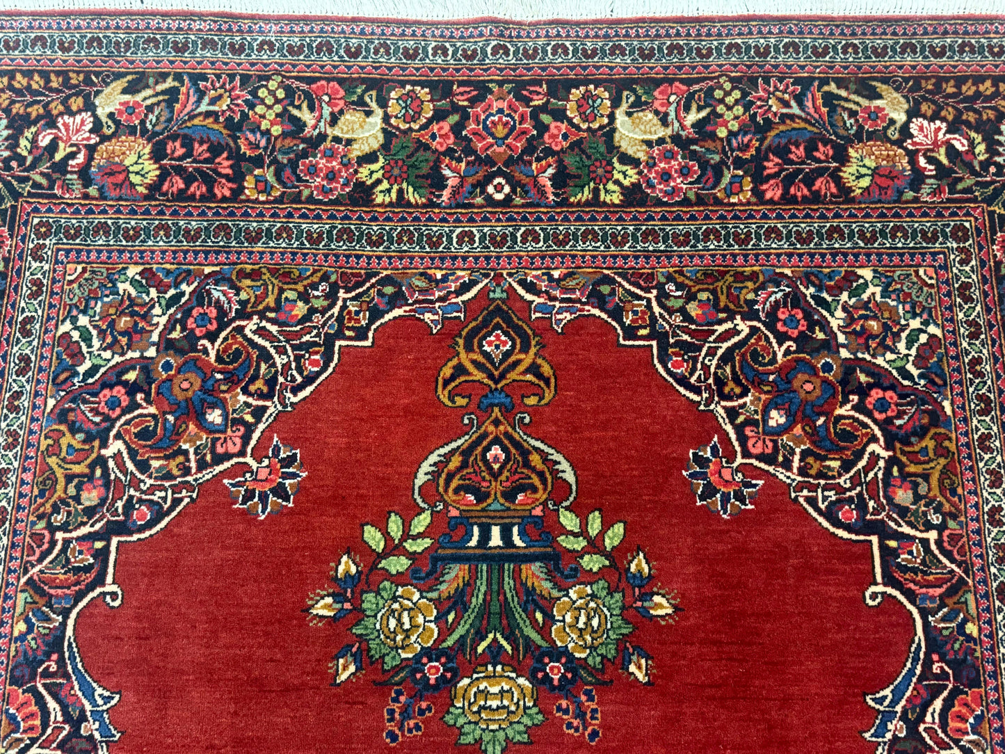 Red Persian Kashan Rug 4x6, Very Fine 260 KPSI, Red and Navy Blue Persian Carpet, Semi Open Field - Nuvé