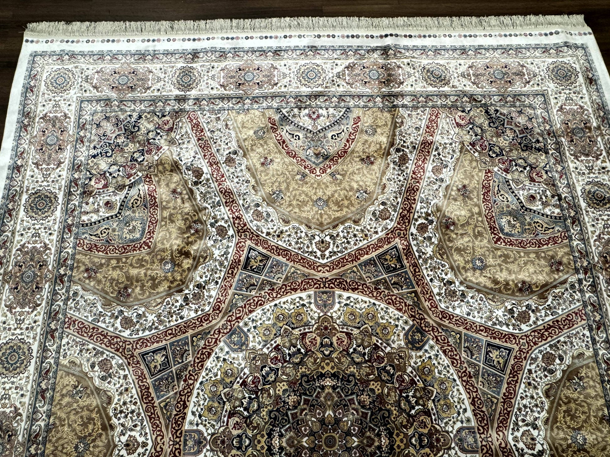 Turkish Silk Rug 8x10, Dome Design, Hereke Carpet, Bamboo Silk, New - Nuvé